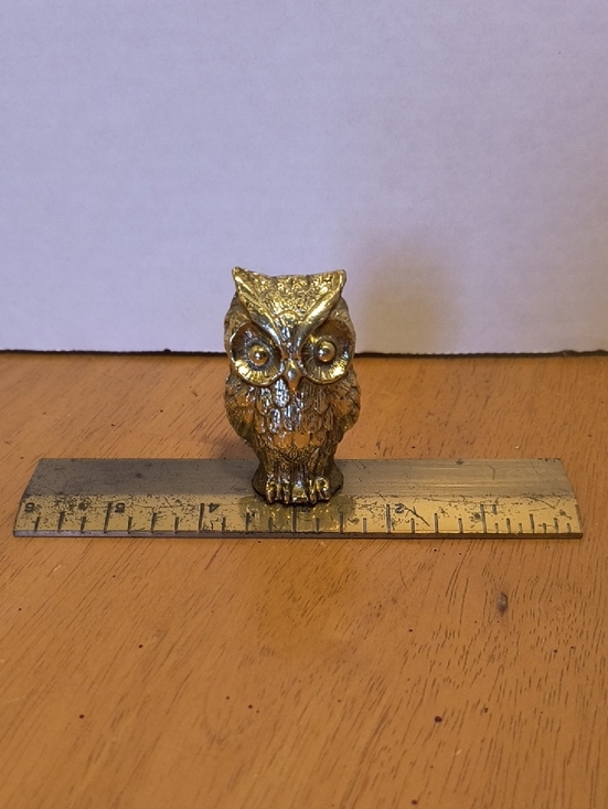 Other - Solid Brass Small Decorative Gold Owl Figurine Ruler Paperweight - B1
